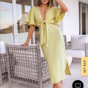 Lulus Light Green Tie-Front Cut-Out Midi Dress